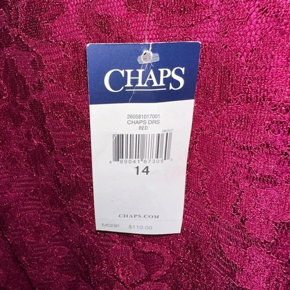 NWT Chaps Women's Red Sleeveless Ruched Lace Shift Sheath Dress Sz 14 $110 - Picture 4 of 7